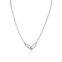 ZINZI zilveren paperclip schakelketting met twee verbonden schakels bezet met witte zirkonia's 40-45cm ZIC2690
