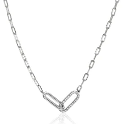 ZINZI zilveren paperclip schakelketting met twee verbonden schakels bezet met witte zirkonia's 40-45cm ZIC2690