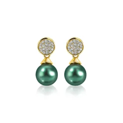 Zinzi zilveren parel oorknoppen geelverguld 8mm groen ZIO1151GG