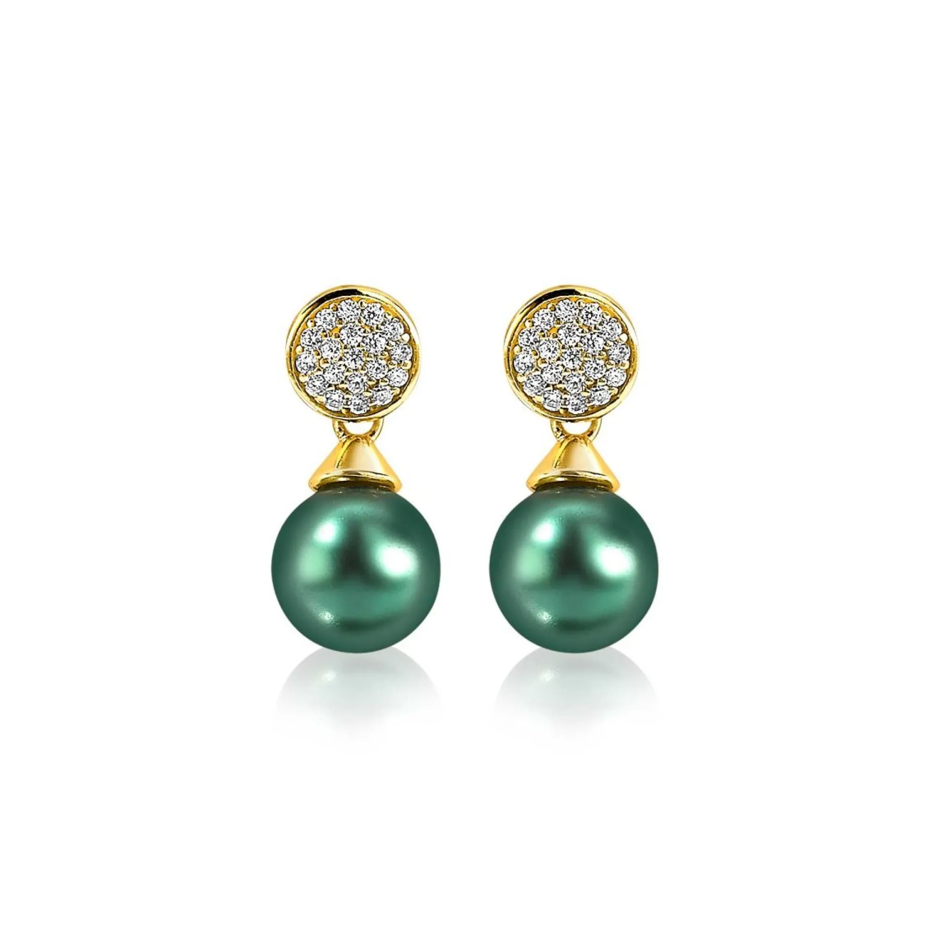 Zinzi zilveren parel oorknoppen geelverguld 8mm groen ZIO1151GG