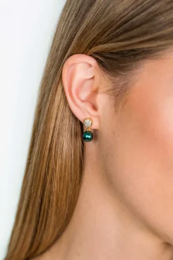 Zinzi zilveren parel oorknoppen geelverguld 8mm groen ZIO1151GG