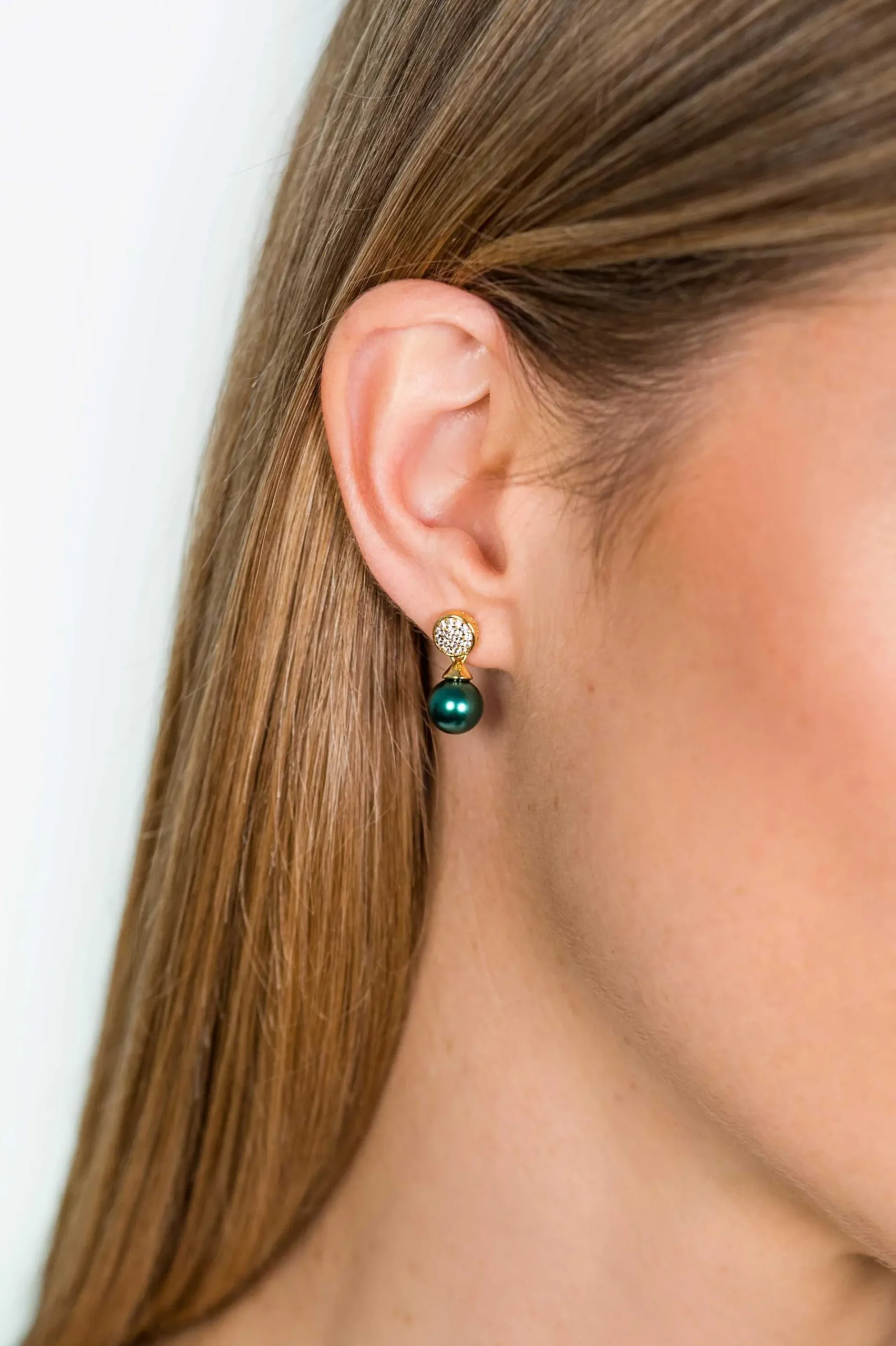 Zinzi zilveren parel oorknoppen geelverguld 8mm groen ZIO1151GG