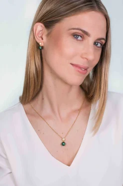 Zinzi zilveren parel oorknoppen geelverguld 8mm groen ZIO1151GG