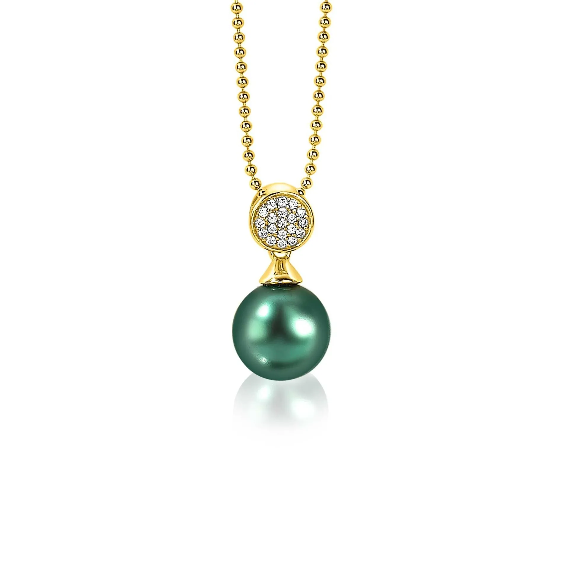 ZINZI zilveren parelhanger geelverguld 18mm witte zirconia's groene parel ZIH1151GG (zonder collier)
