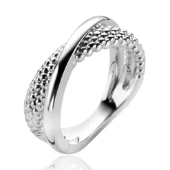ZINZI zilveren ring cross-over glad en bolletjes ZIR2242