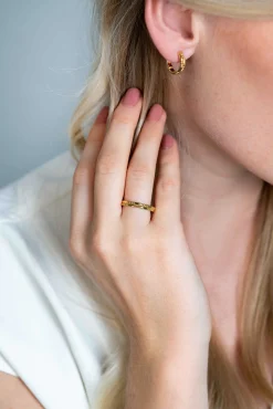 ZINZI zilveren ring extra 14K geel verguld staafjes en bolletjes ZIR2250