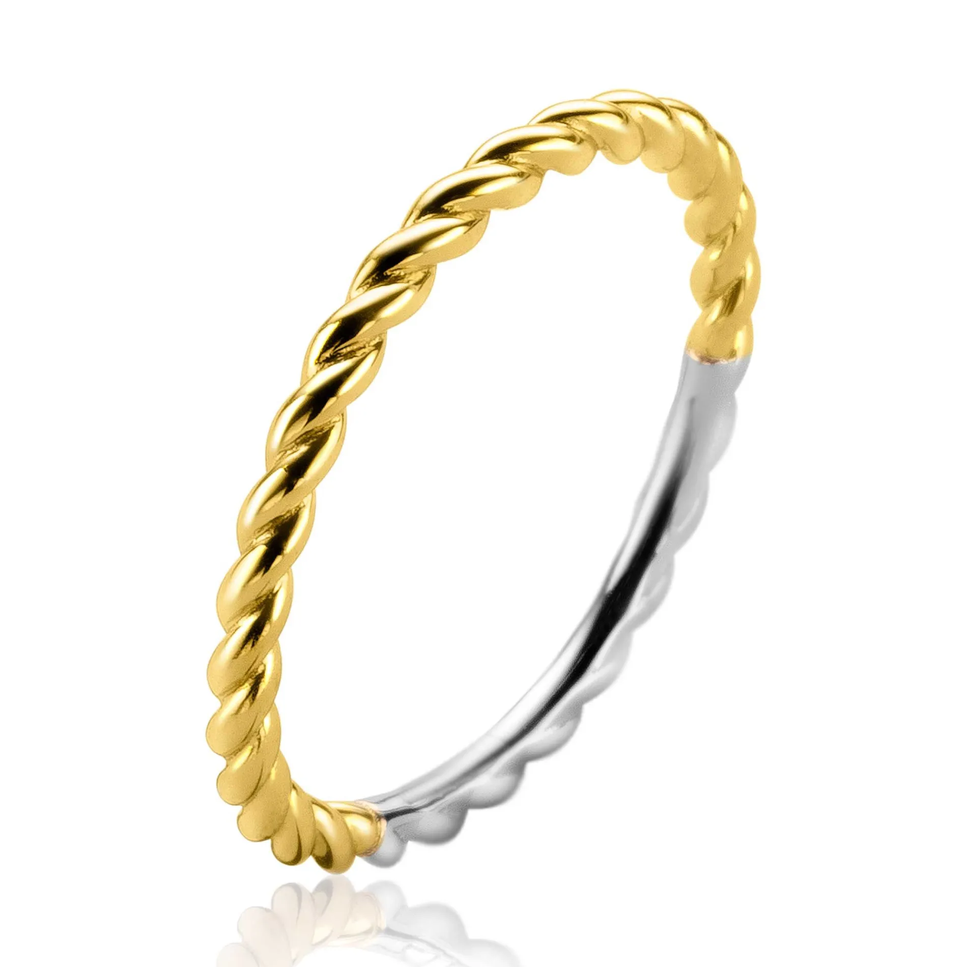 ZINZI zilveren ring extra 14K geel verguld gedraaid design 2mm ZIR2247