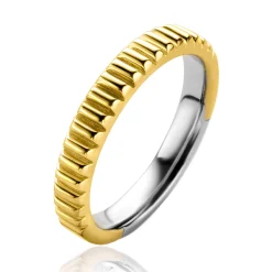 ZINZI zilveren ring extra 14K geel verguld geribbeld design ZIR2245