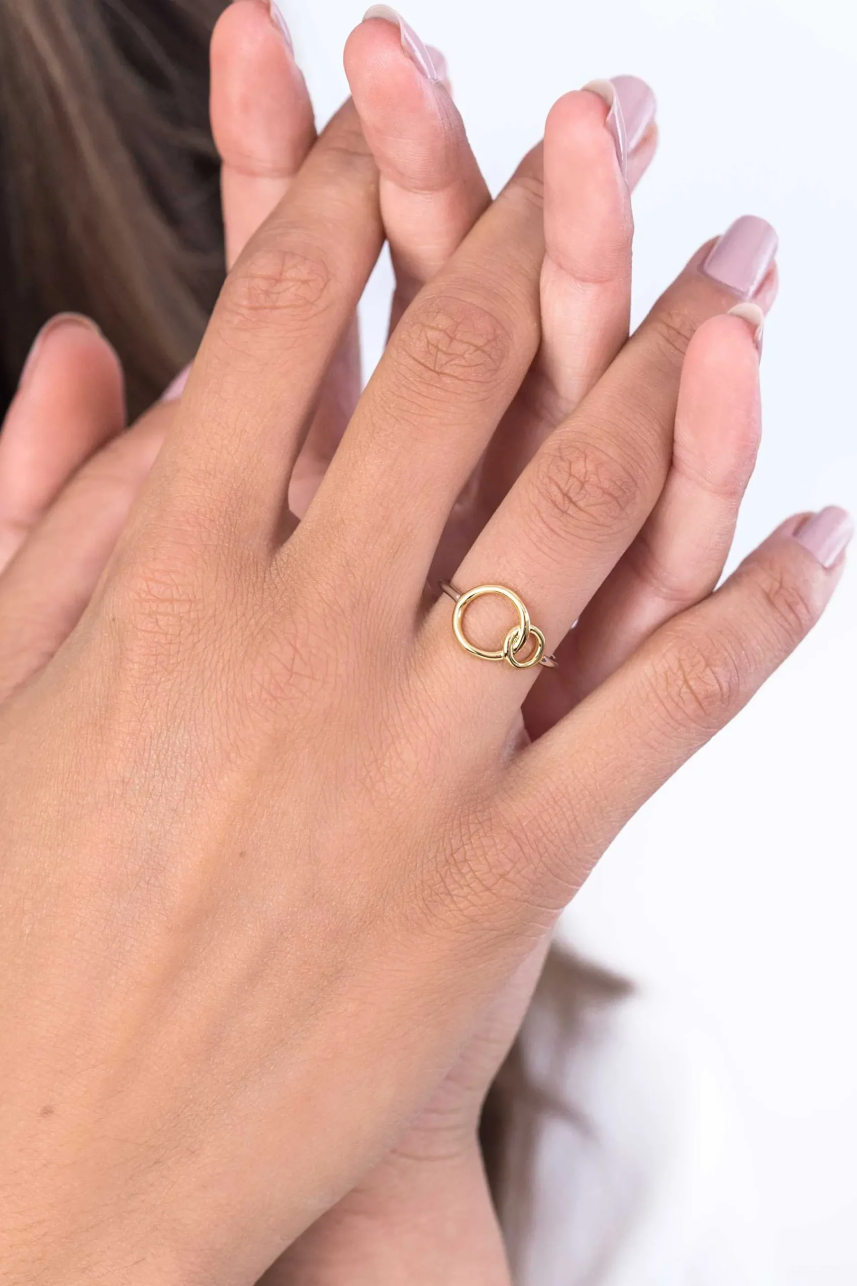 ZINZI zilveren ring geel verguld 2 ronde vormen in elkaar ZIR1278G