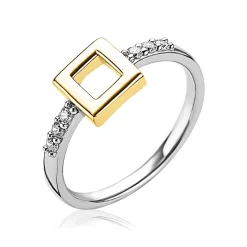 ZINZI zilveren ring geel verguld vierkant wit ZIR1862G