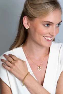 ZINZI zilveren ring in 14K geelverguld, twee ronde vormen met elkaar verbonden wit ZIR2266Y