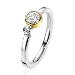 ZINZI zilveren ring 14K geelverguld rond wit 6mm ZIR2146