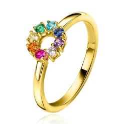 ZINZI zilveren ring 14K geel verguld 8,5mm bezet regenboog ZIR2172