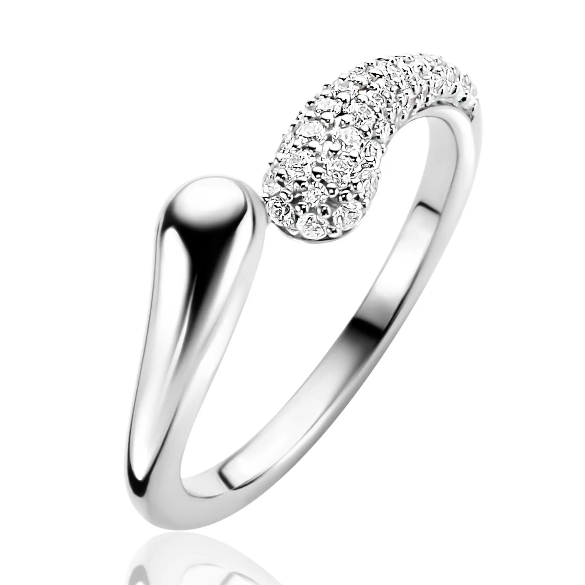 ZINZI zilveren ring met twee druppelvormen, bezet met witte zirkonia's ZIR2681