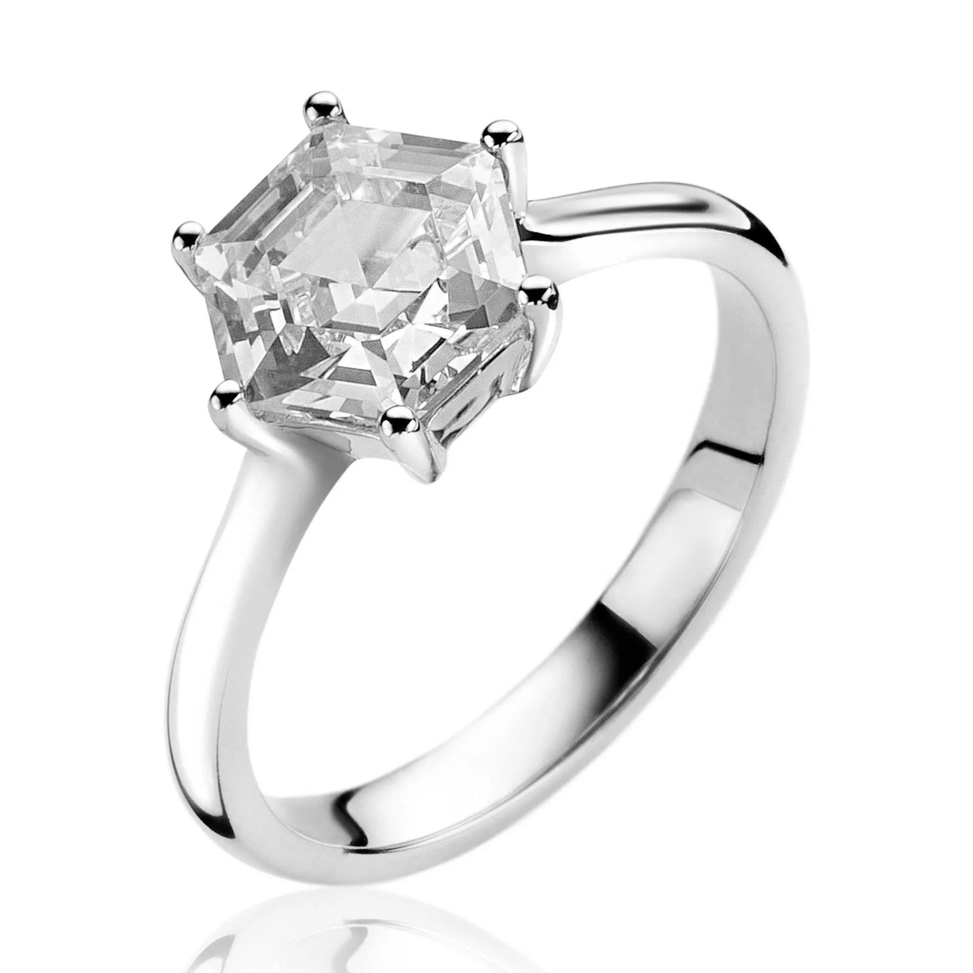 ZINZI zilveren ring met zeshoekige wittte zirconia 10mm ZIR2259