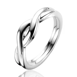 ZINZI zilveren ring (6mm breed) met twee door elkaar gevlochten gladde banen ZIR2683