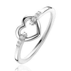 ZINZI zilveren ring open hart, bezet met witte zirconia's in band ZIR1755