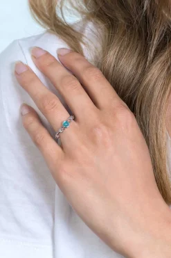ZINZI zilveren ring paperclip schakel turquoise blauw rond ZIR2173