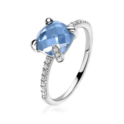 ZINZI zilveren ring vierkant blauw wit ZIR1470B
