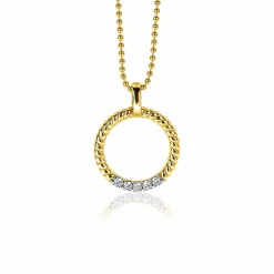 ZINZI zilveren ronde hanger 22mm in geel verguld gedraaid witte zirconia ZIH2128Y (zonder collier)