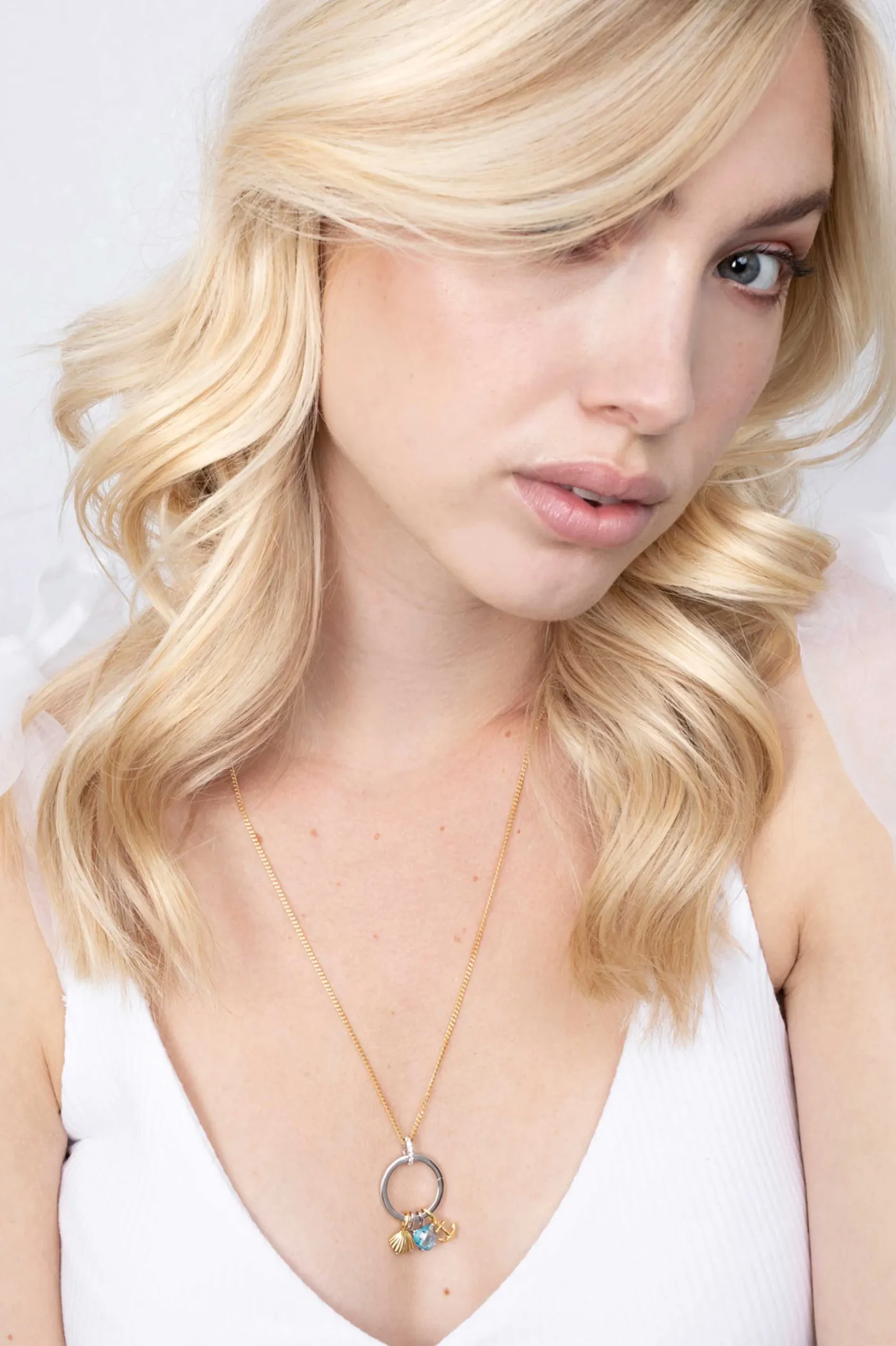 ZINZI zilveren ronde hanger 21mm met sluitring wit ZIH2061 (zonder collier)