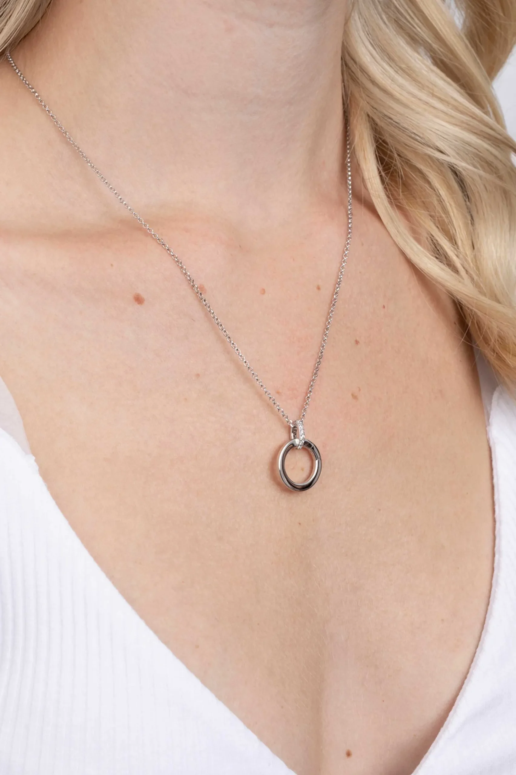 ZINZI zilveren ronde hanger 17mm met sluitring wit ZIH2060 (zonder collier)
