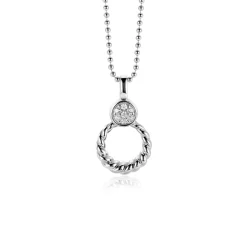 ZINZI zilveren ronde hanger 20mm gedraaid motief, bezet met witte zirconia's ZIH2390 (zonder collier)