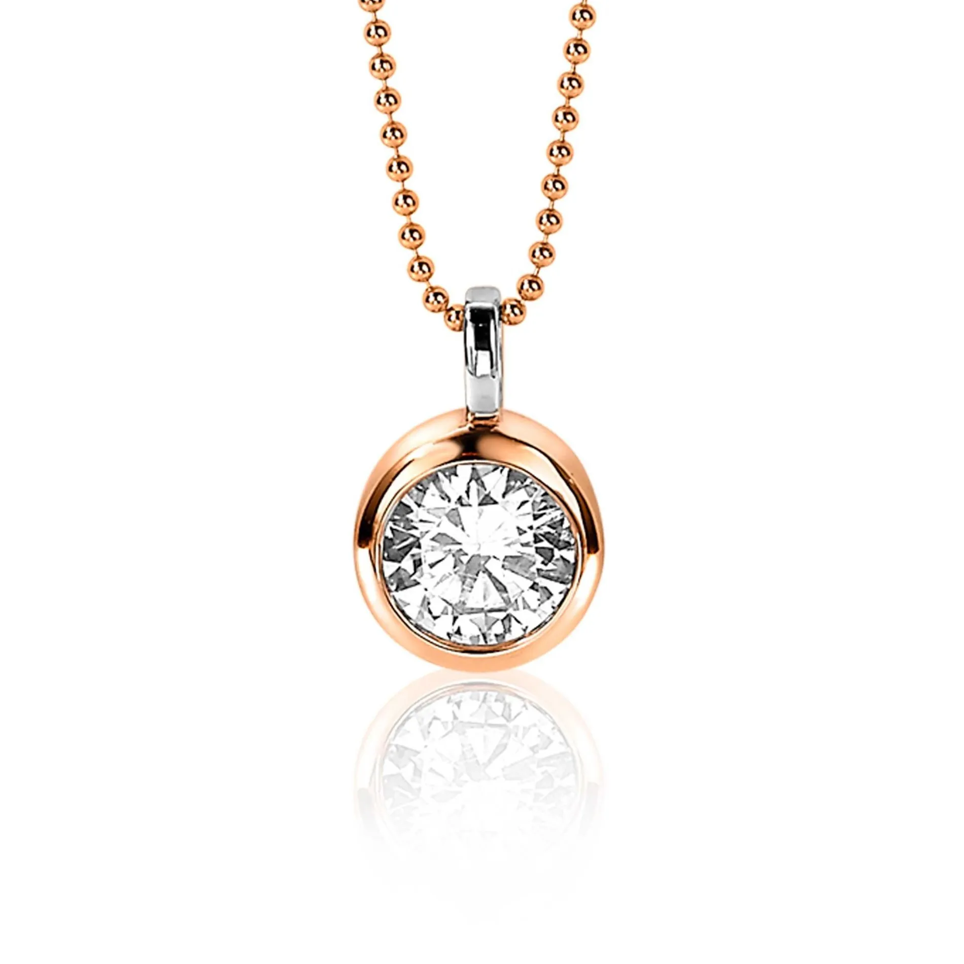 ZINZI zilveren rosé vergulde hanger rond witte zirconia ZIH3