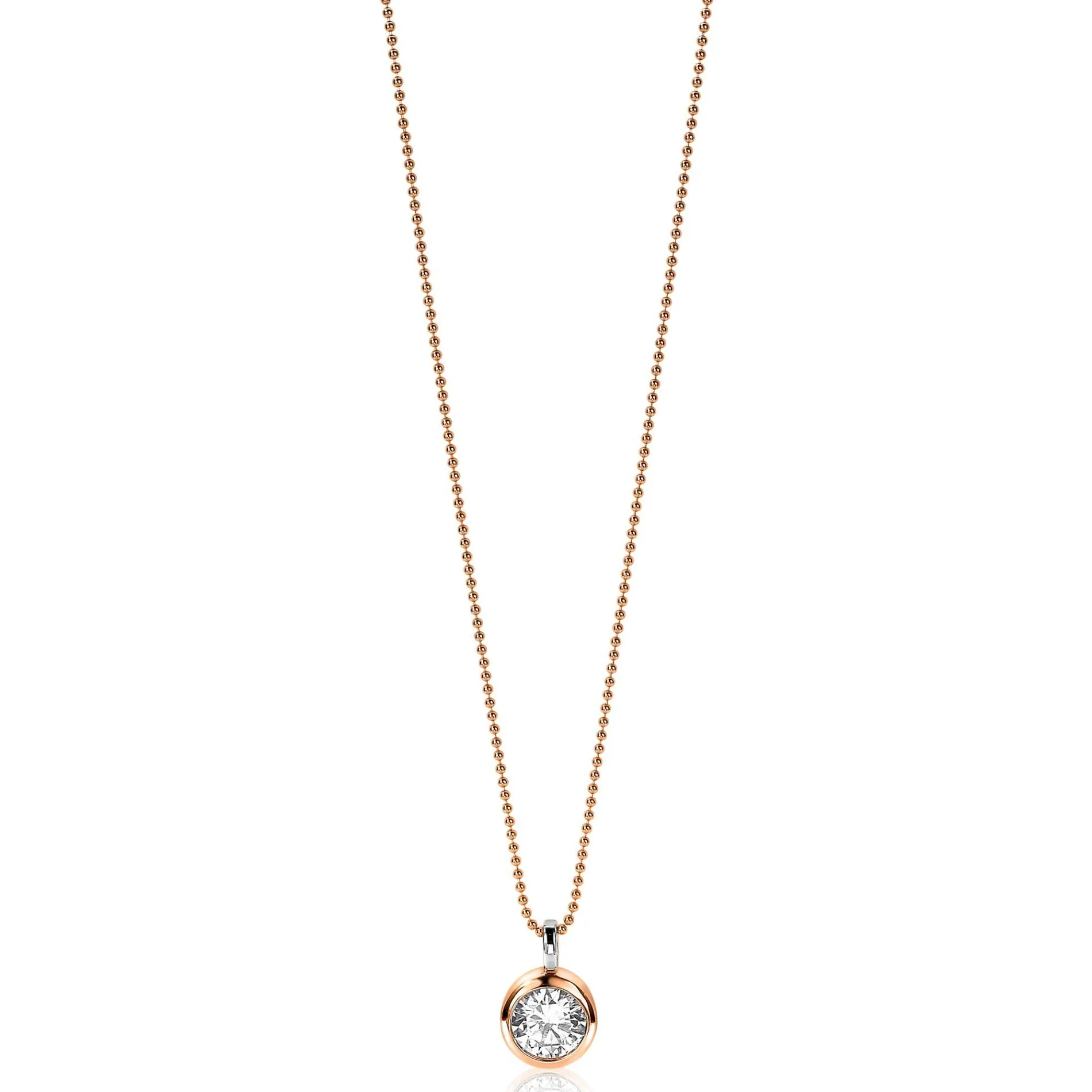 ZINZI zilveren rosé vergulde hanger rond witte zirconia ZIH3