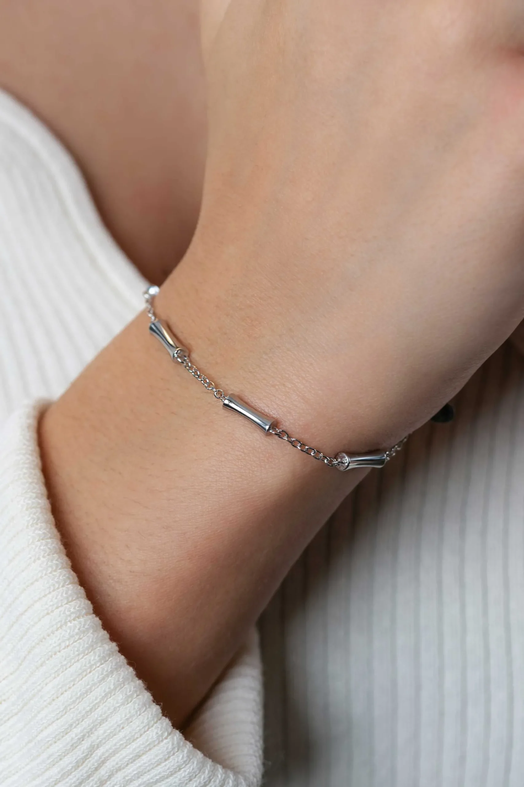 ZINZI zilveren schakel armband met vijf gladde bamboe vormen 17-20cm ZIA2577