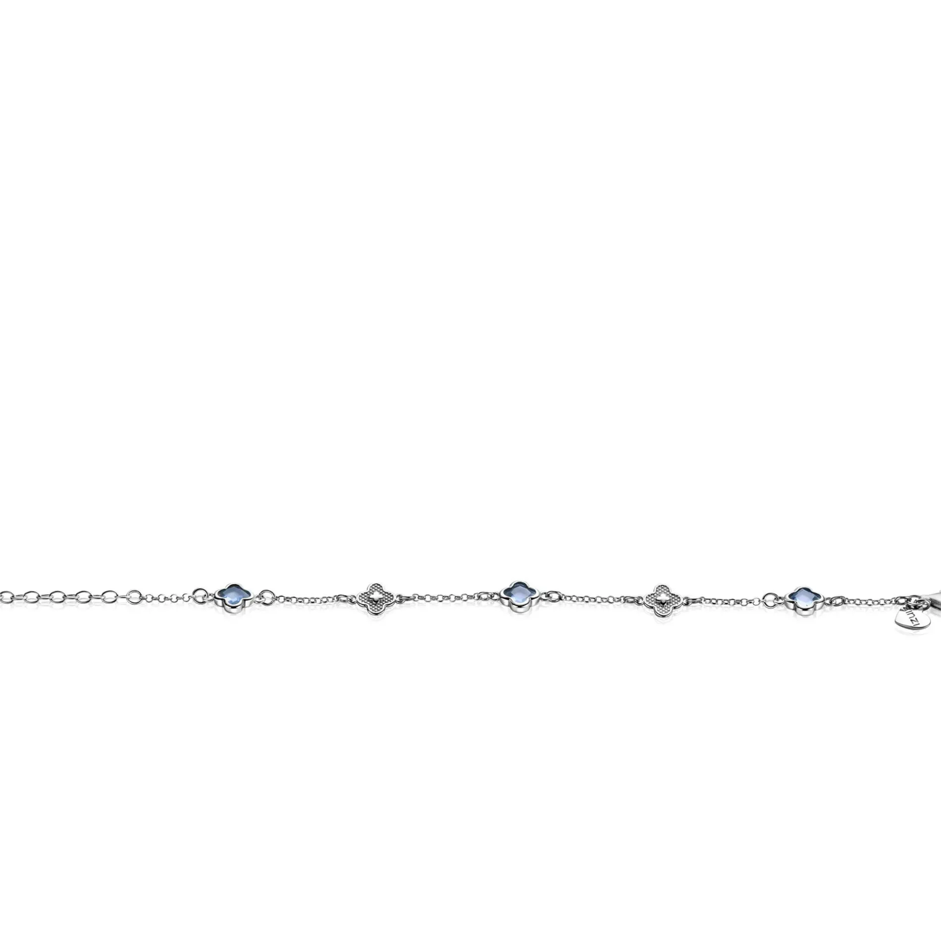 ZINZI zilveren schakel armband met twee zilveren en drie blauwe klavers 16-19cm ZIA2582