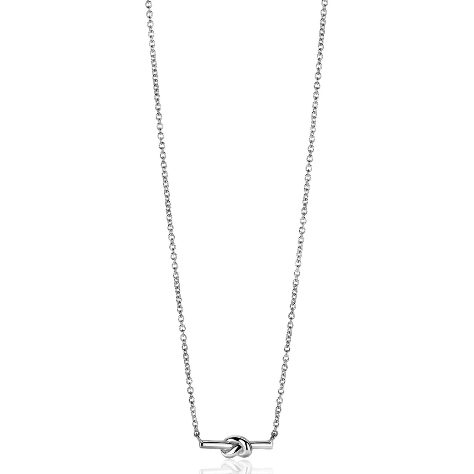 ZINZI zilveren schakel ketting met staafje en trendy knoop 45-48cm ZIC2613