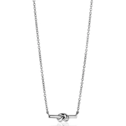 ZINZI zilveren schakel ketting met staafje en trendy knoop 45-48cm ZIC2613