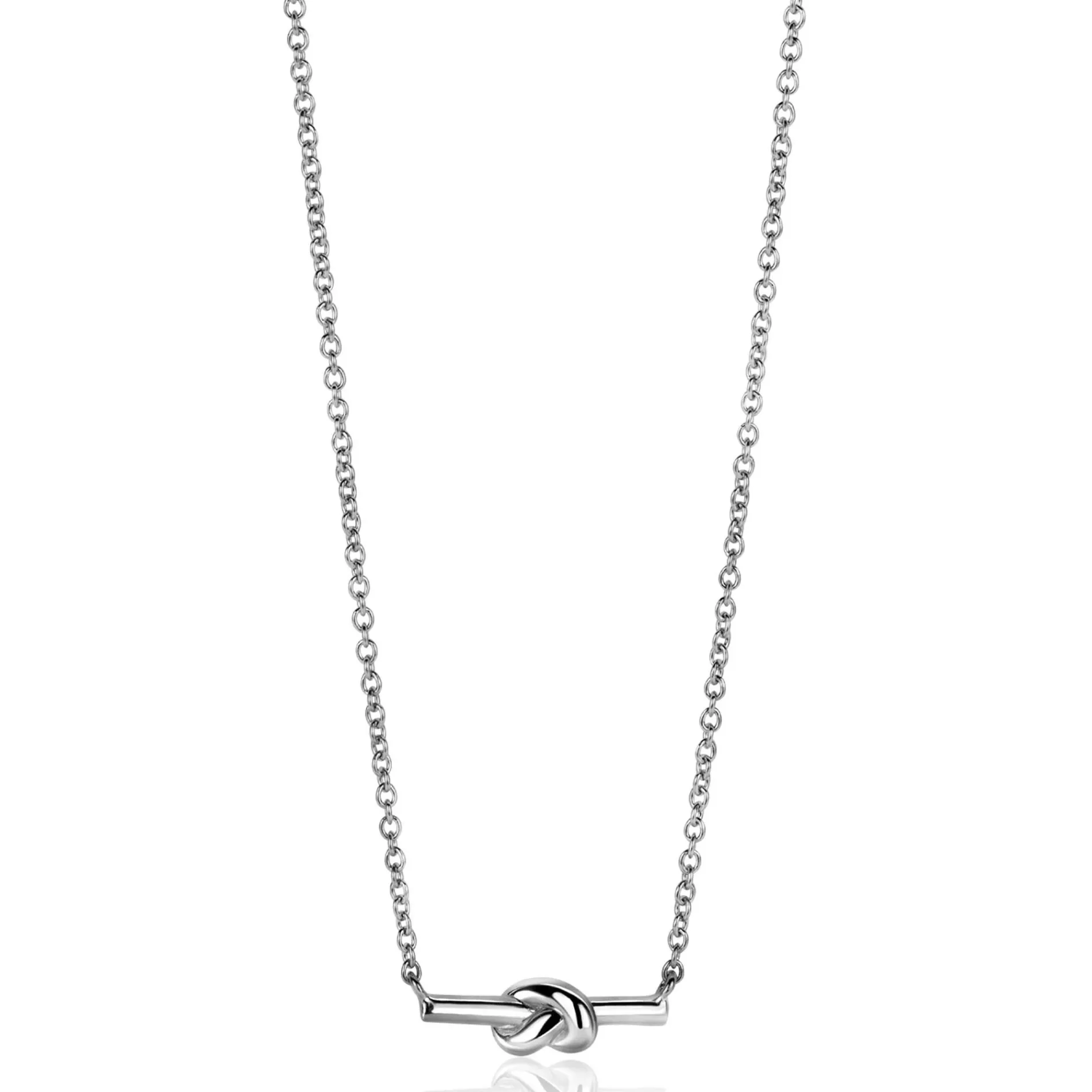 ZINZI zilveren schakel ketting met staafje en trendy knoop 45-48cm ZIC2613