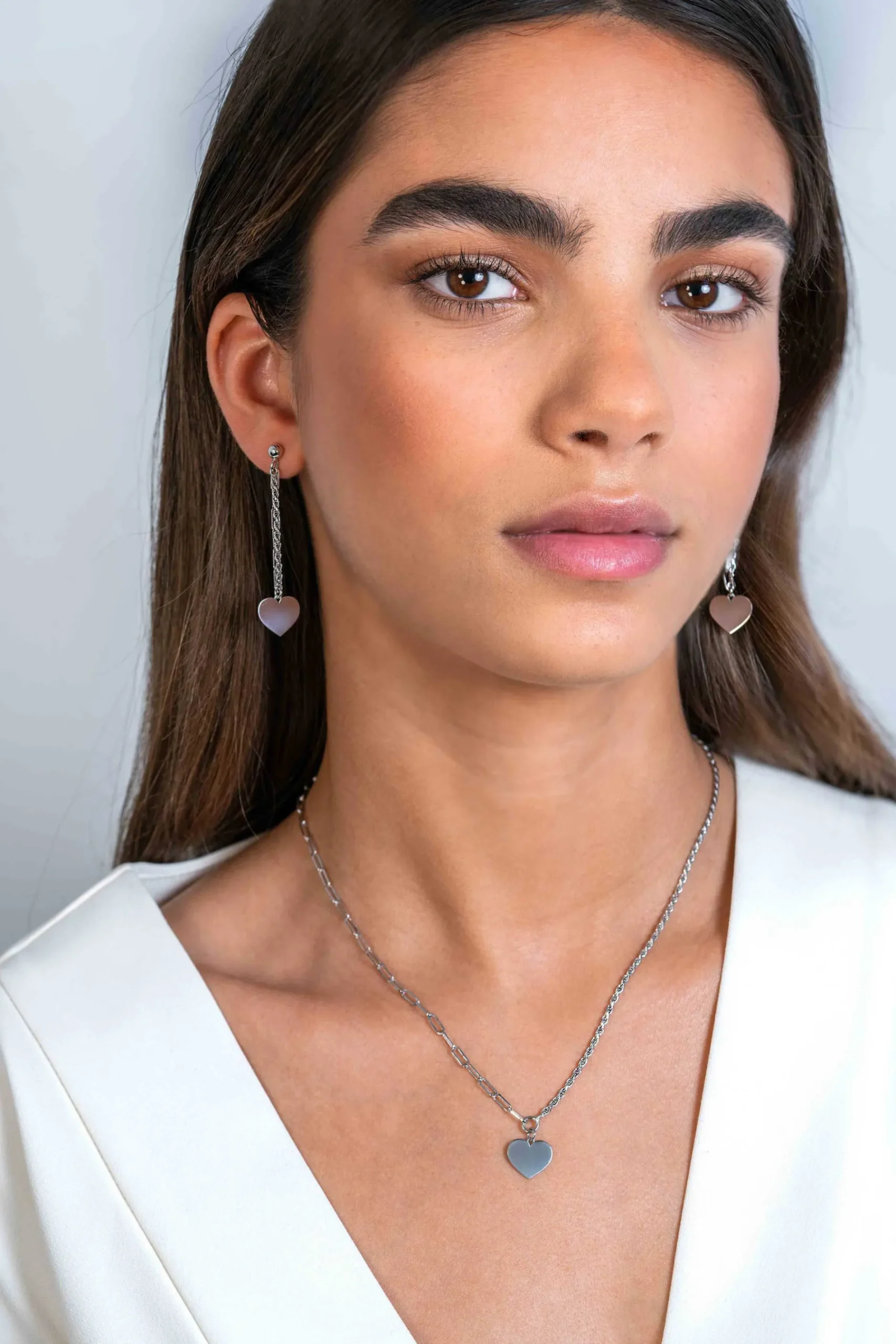 ZINZI zilveren schakel ketting met twee trendy schakels en glad hart 40-45cm ZIC2381