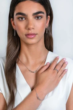 ZINZI zilveren schakel ketting 45cm met drie paperclip schakels, glad bewerkt witte zirconia's ZIC2330