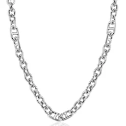 ZINZI zilveren schakel ketting, waarbij ronde schakels zijn gecombineerd met trendy grotere marine schakels 7,4mm breed 42-45cm ZIC2580
