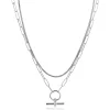 ZINZI zilveren schakel ketting 50cm met multilook: combinatie van gourmet en paperclip schakels en trendy T-bar bezet met witte zirconia's ZIC2462