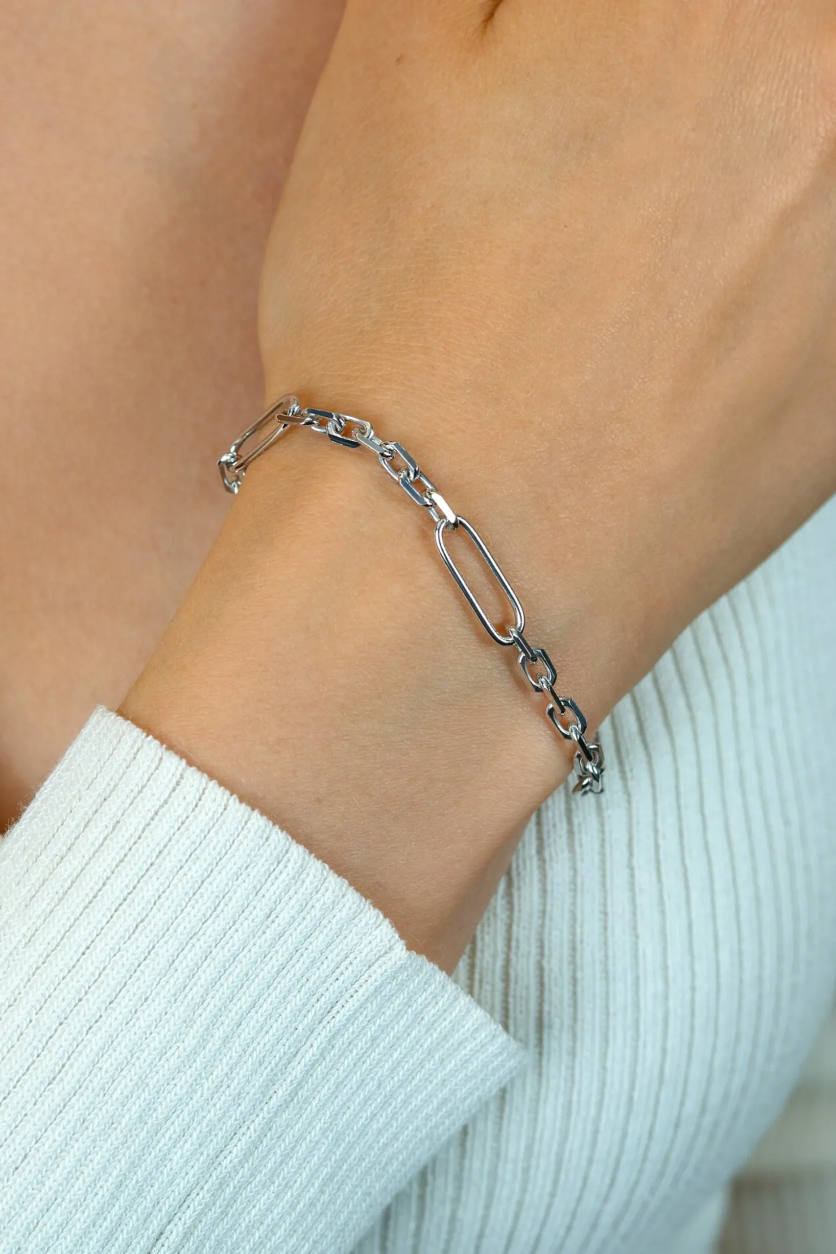ZINZI zilveren schakelarmband met drie lange ovale schakels 5,5mm breed 18-21cm ZIA2711