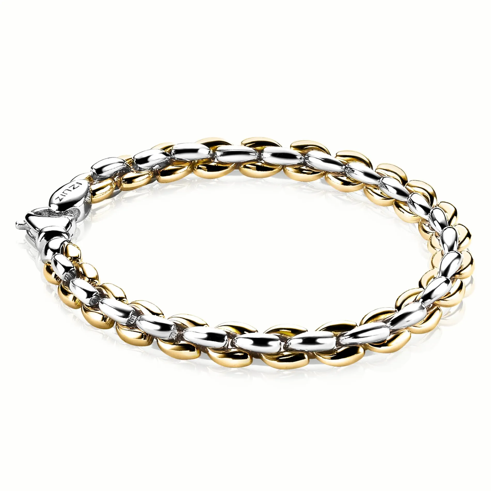 ZINZI zilveren schakelarmband geel verguld 7mm breed 19,5cm ZIA1290