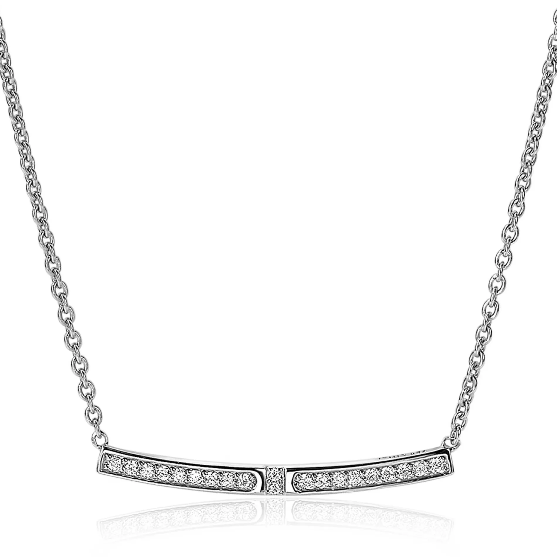 ZINZI zilveren schakelcollier met staafje witte zirconia's 42-45cm ZIC1957