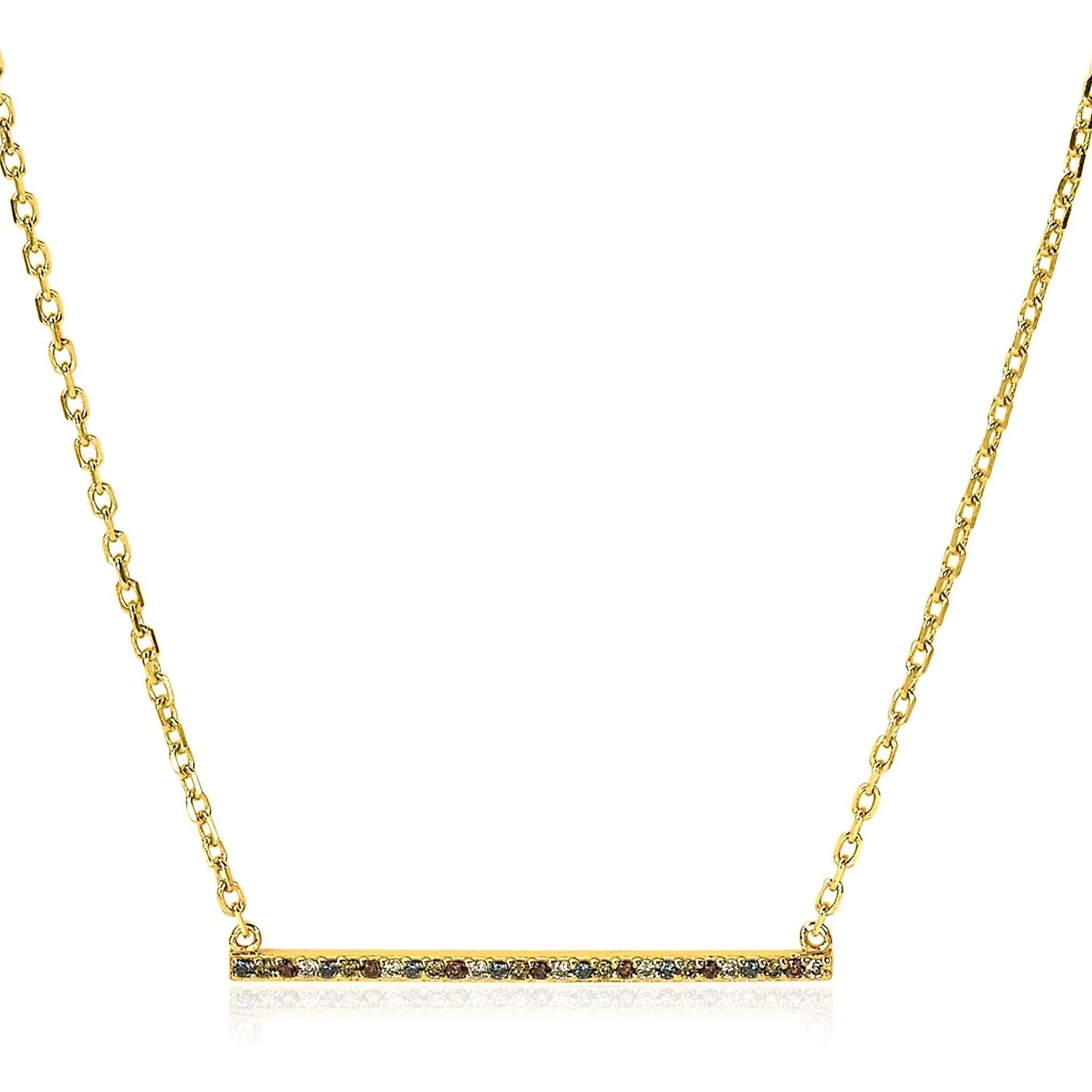 ZINZI zilveren schakelcollier geelverguld met balkje witte zirconia's, groene blauwe bruine kleurstenen 42-45cm ZIC1964G