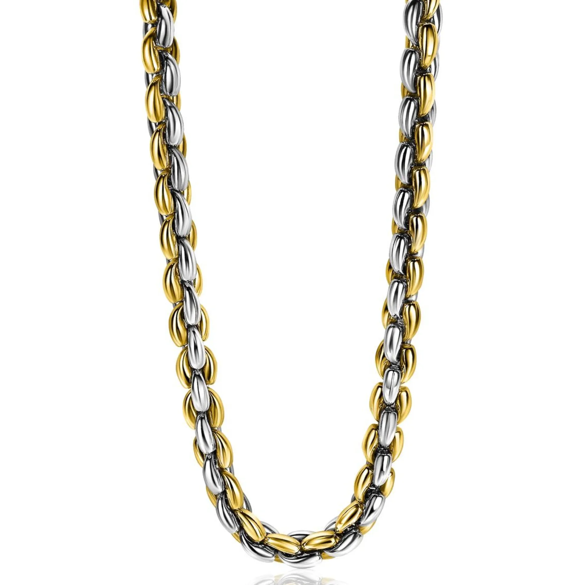 ZINZI zilveren schakelcollier geel verguld 7mm breed 45cm ZIC1290