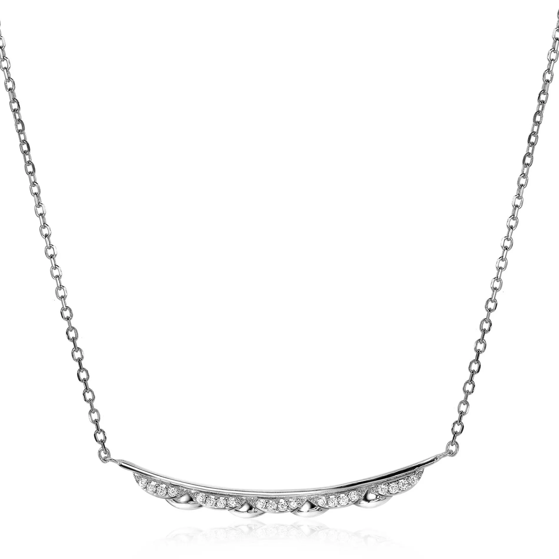 ZINZI zilveren schakelketting 45cm met golvend staafje 'waves' met witte zirconia's ZIC2034