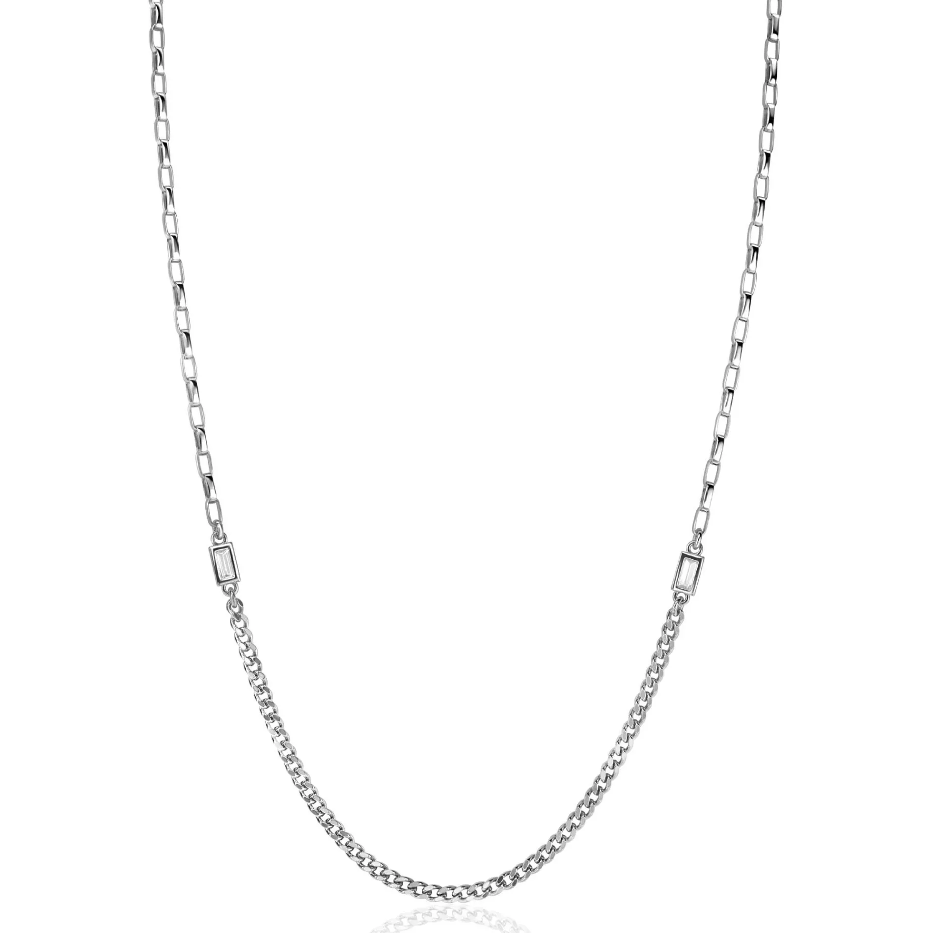 ZINZI zilveren schakelketting met gourmet en vierkante schakels met rechthoekige zetting witte zirconia 42-45cm ZIC2519