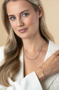 ZINZI zilveren schakelketting met gourmet en vierkante schakels met rechthoekige zetting witte zirconia 42-45cm ZIC2519