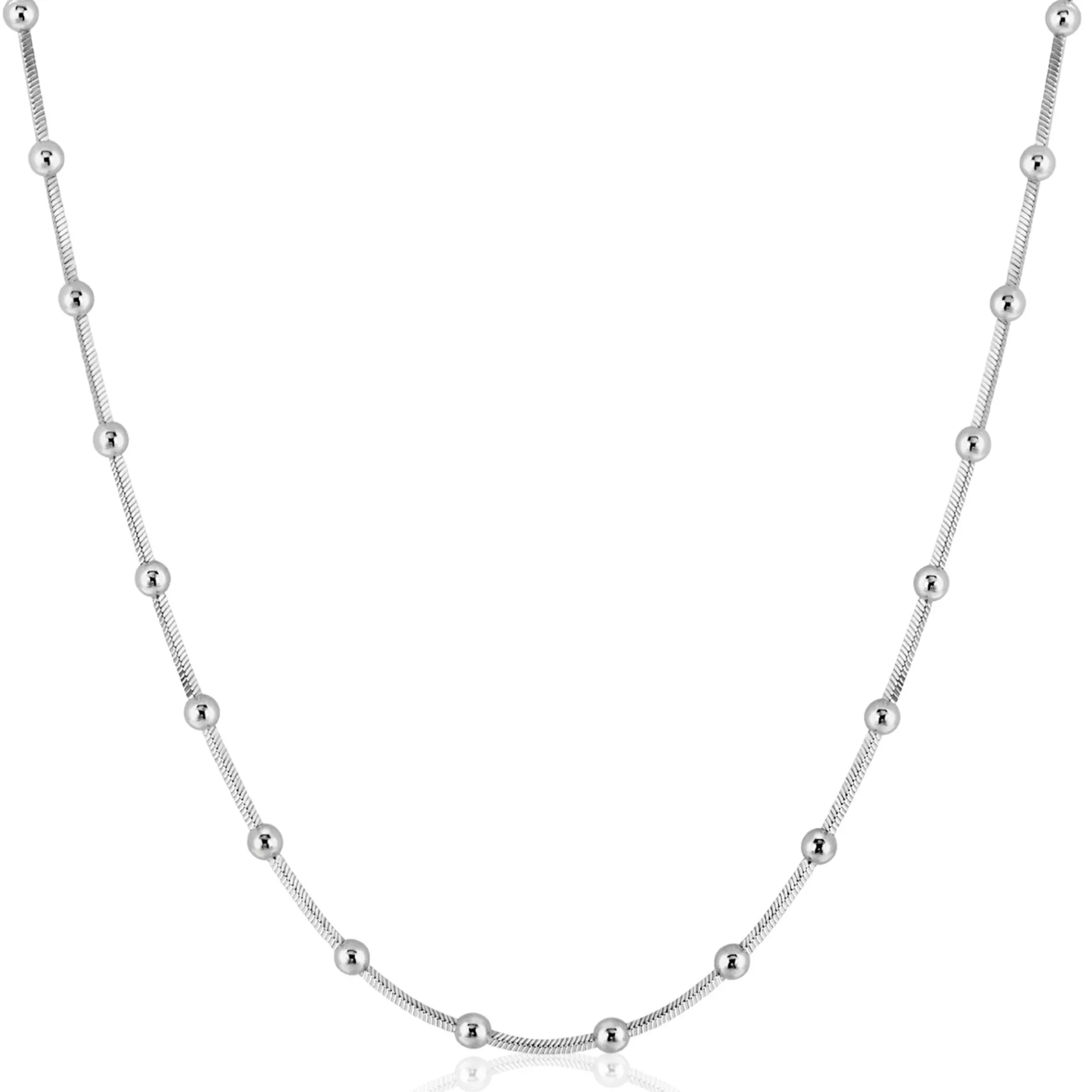 ZINZI zilveren slangen-ketting met vierkant geslepen schakels en 40 verfijnde glanzende bolletjes (2,5mm breed) 43-45cm ZIC2471