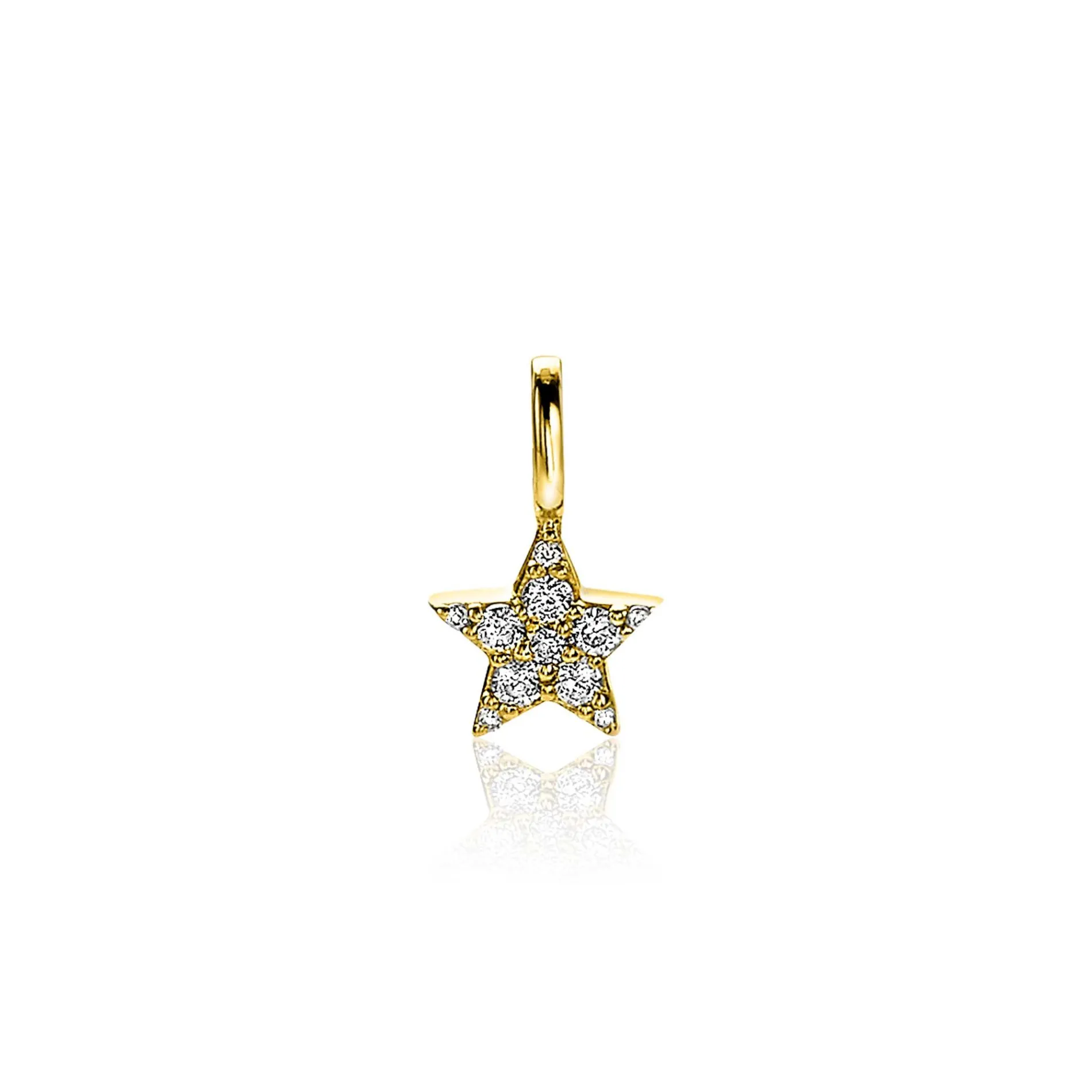 ZINZI zilveren ster hanger in geel verguld 13mm wit ZIH2138Y (zonder collier)