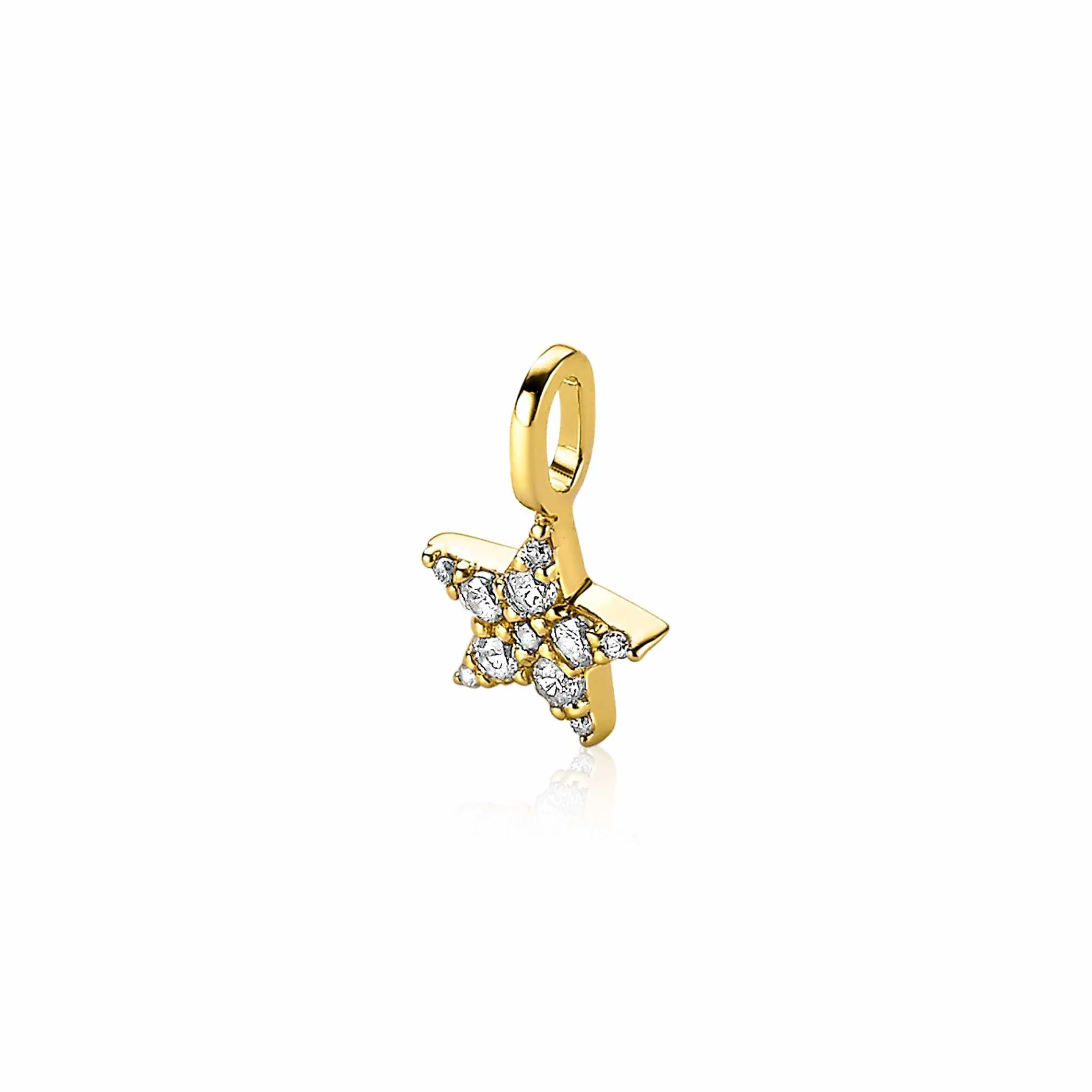 ZINZI zilveren ster hanger in geel verguld 13mm wit ZIH2138Y (zonder collier)