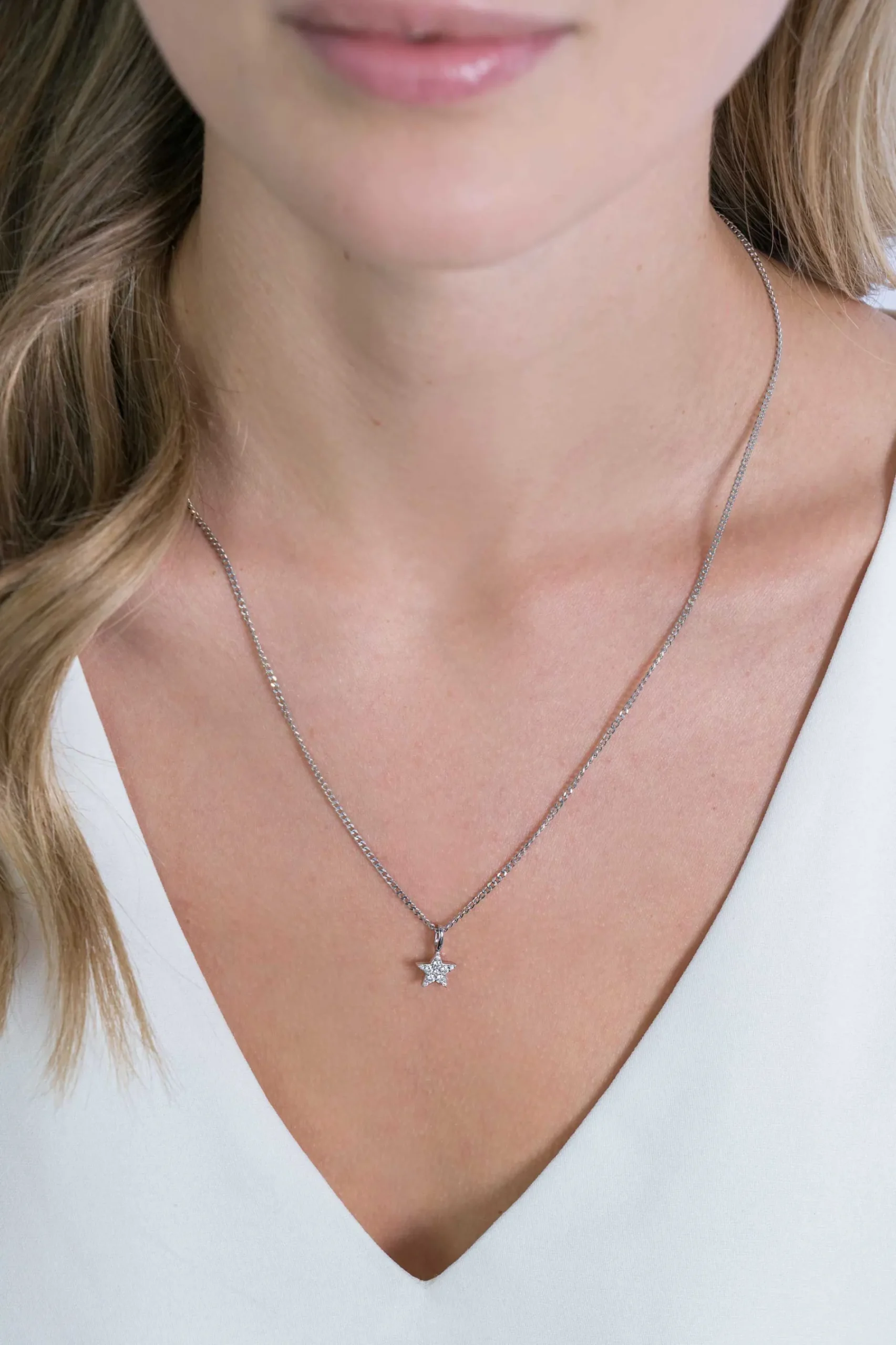 ZINZI zilveren ster hanger 13mm wit ZIH2138 (zonder collier)